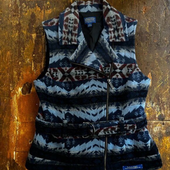 Pendleton Jackets & Blazers - Vintage Pendleton Wool Vest Size Small Southwest Navajo Belted Zip Virgin Wool